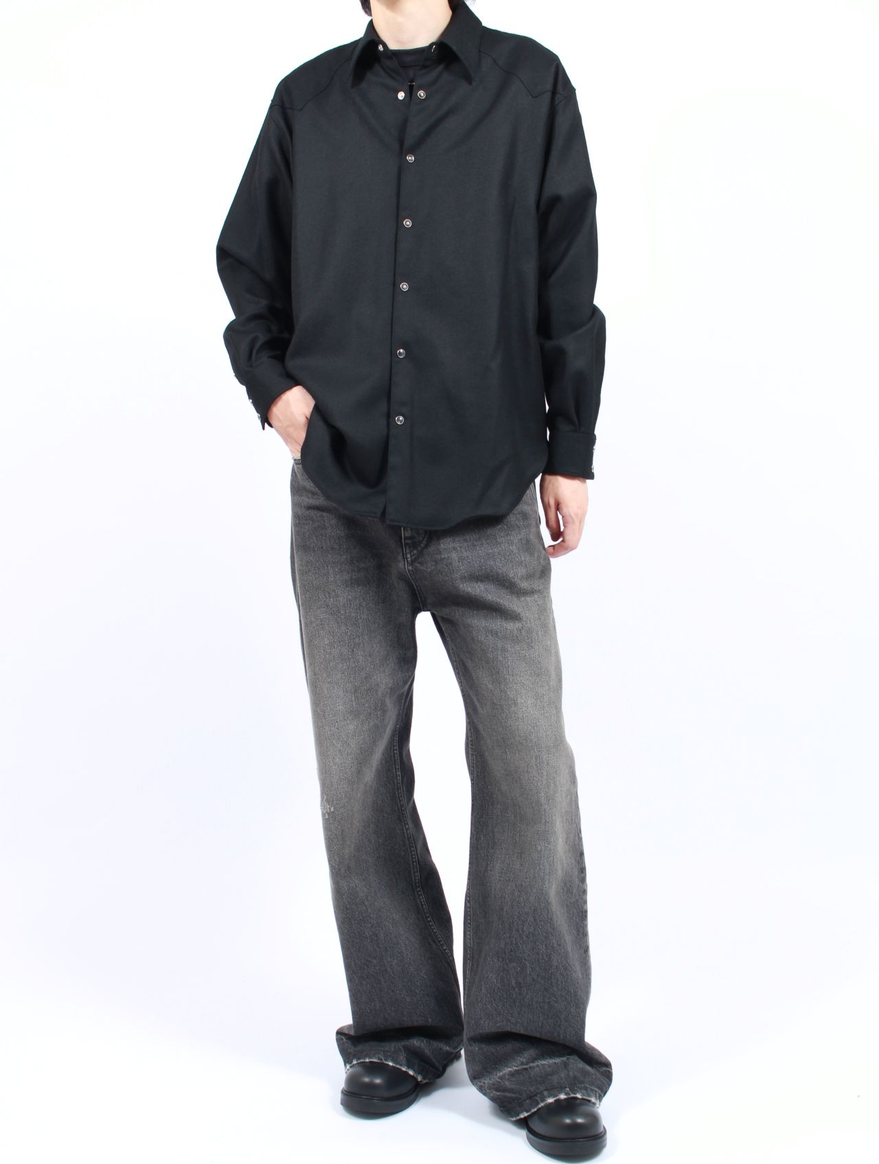 【25AW】ウール シャツ ウエスタンシャツ / WOOL SHIRTS / ブラック