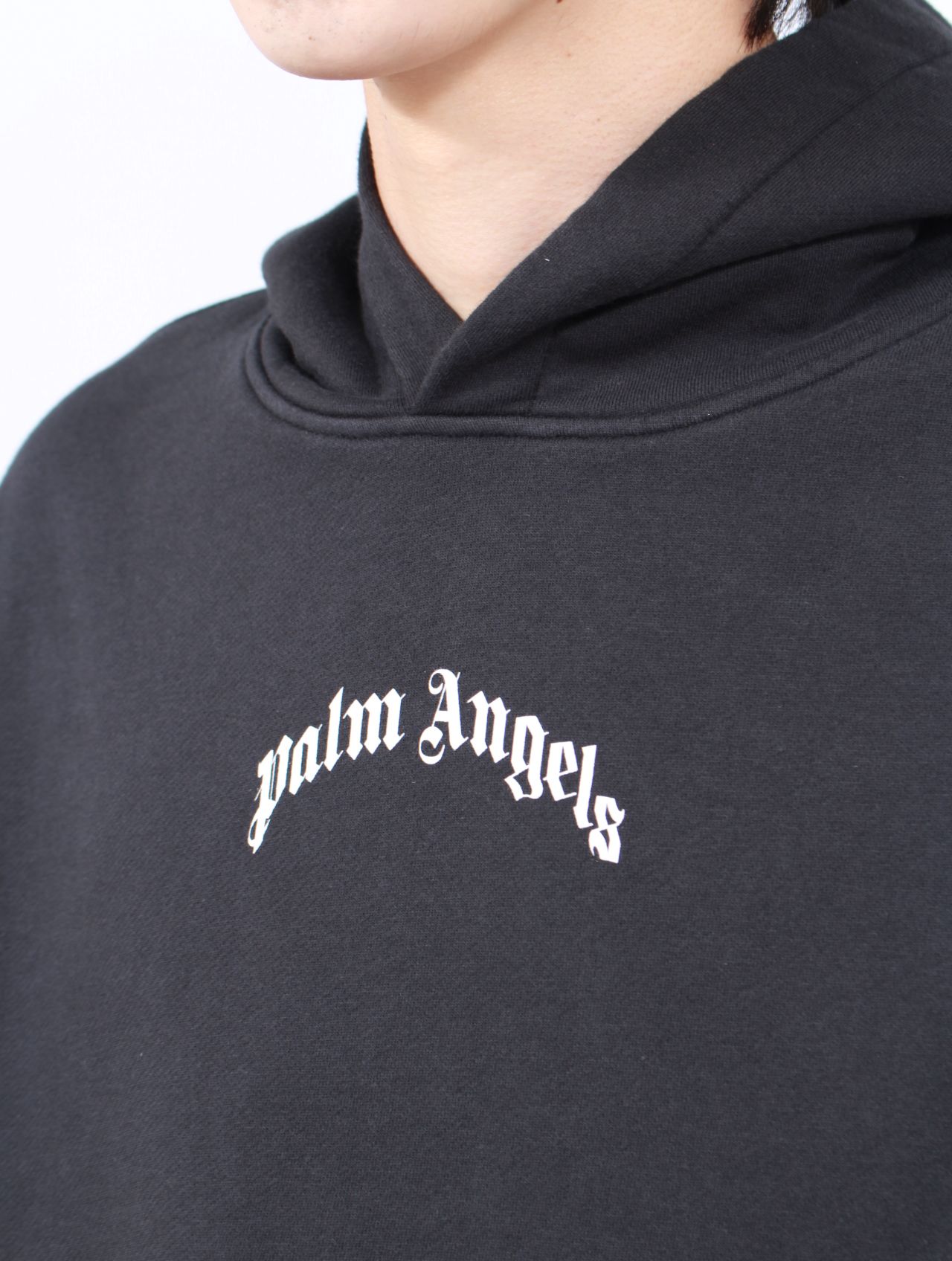 【25AW】バック カーブロゴ ルーズ フーディー パーカー / BACK CURVED LOGO LOOSE HOODY / ブラック×ホワイト