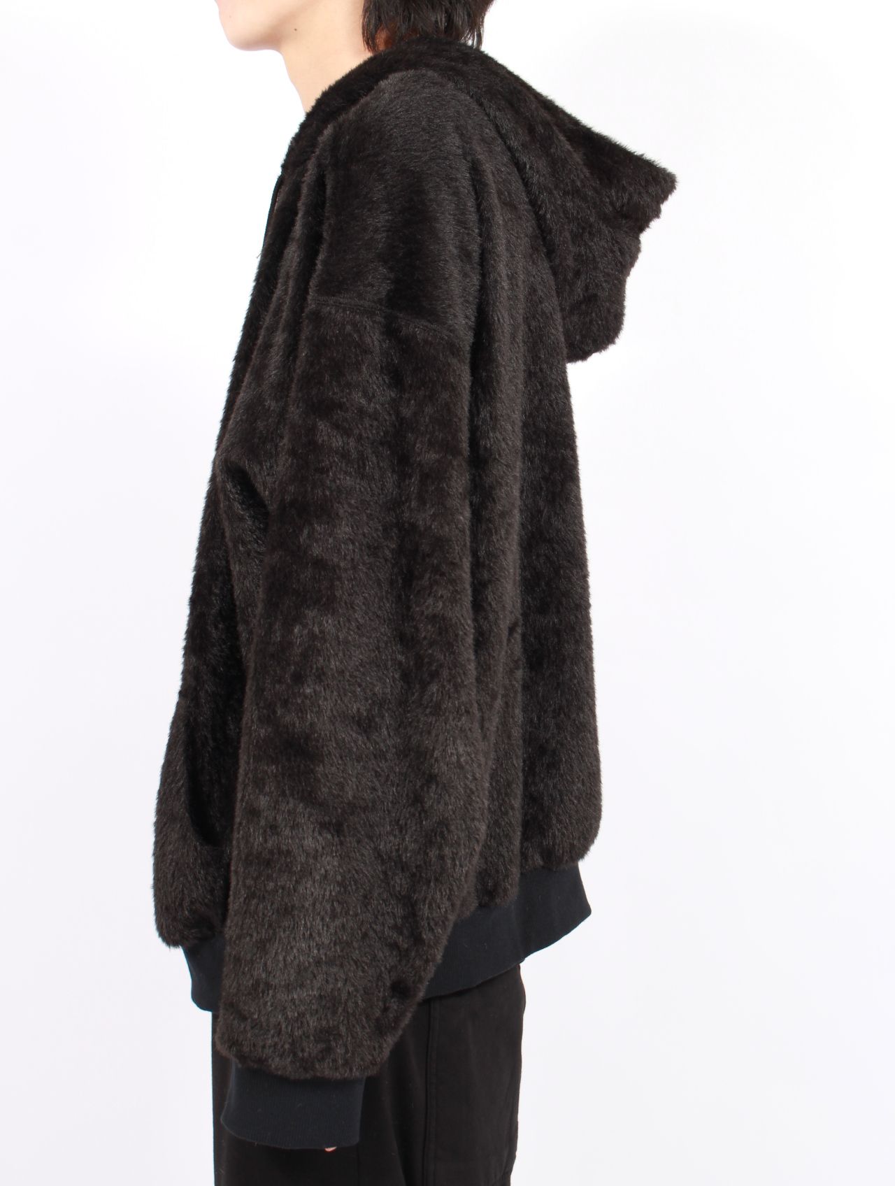 【25AW】テディベア フーデッド セーター シャギー ジップアップ パーカー / TEDDY BEAR HOODED SWEATER / ブラック