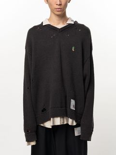 トリプル レイヤード カラード ニット セーター / TRIPLE LAYERED COLLARED KNIT SWEATER / ブラック