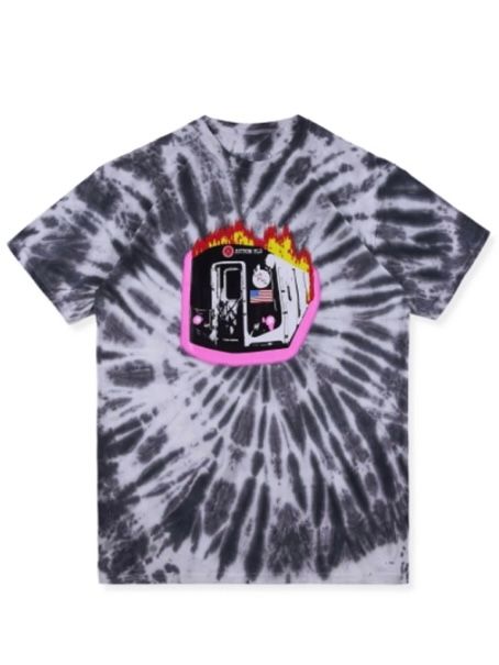 フレイムバス タイダイTシャツ / ASTROWORLD  Tour Flame bus Tie Dye Tee / ブラック × マルチカラー