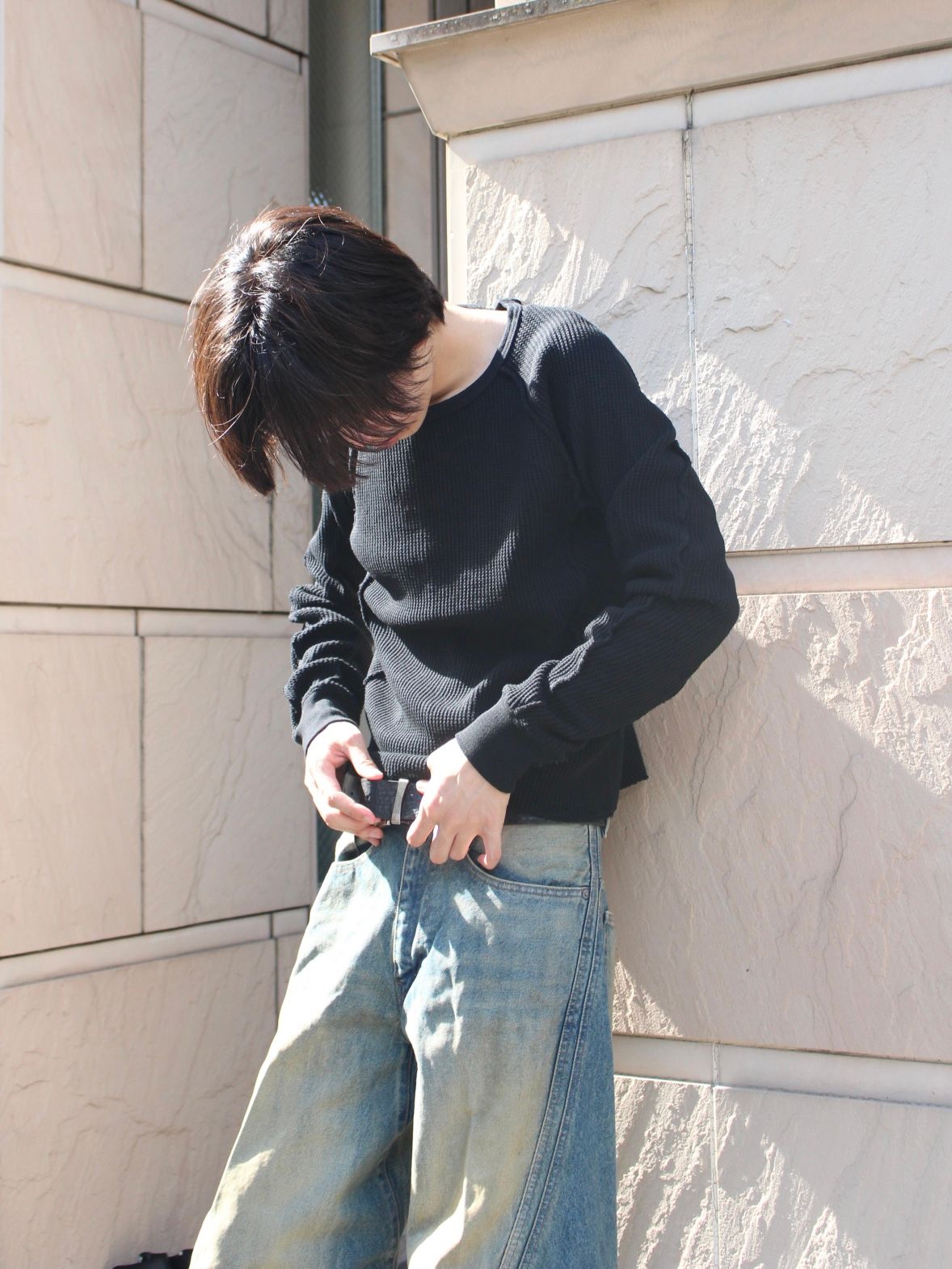 【25AW】 ワッフル サーマル ロングスリーブ 長袖 Tシャツ / WAFFLE THERMAL LONG SLEEVE T‑SHIRT / BLACK(ブラック)