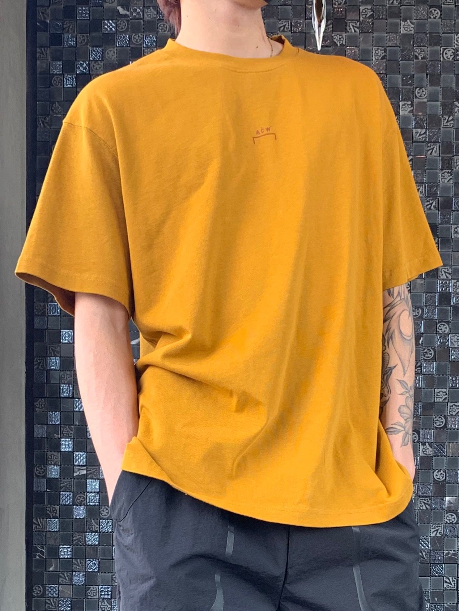 バックペイント ジャージTシャツ / COTTON SINGLE JERSEY SAFFRON EROSION T-SHIRT / サフラン × ブラウン
