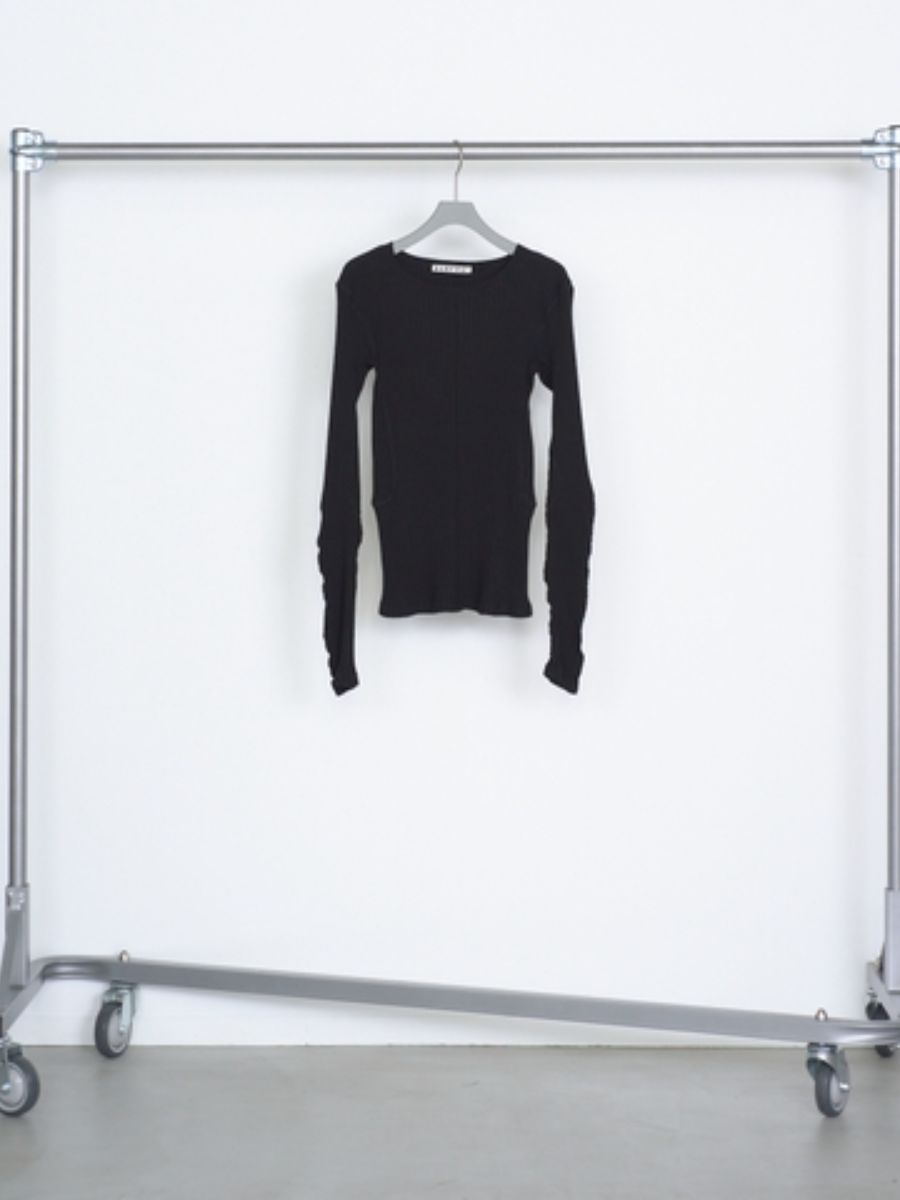 リブ ロングスリーブ Tシャツ 長袖 カットソー / RIBBED LONG SLEEVE T SHIRT / ブラック