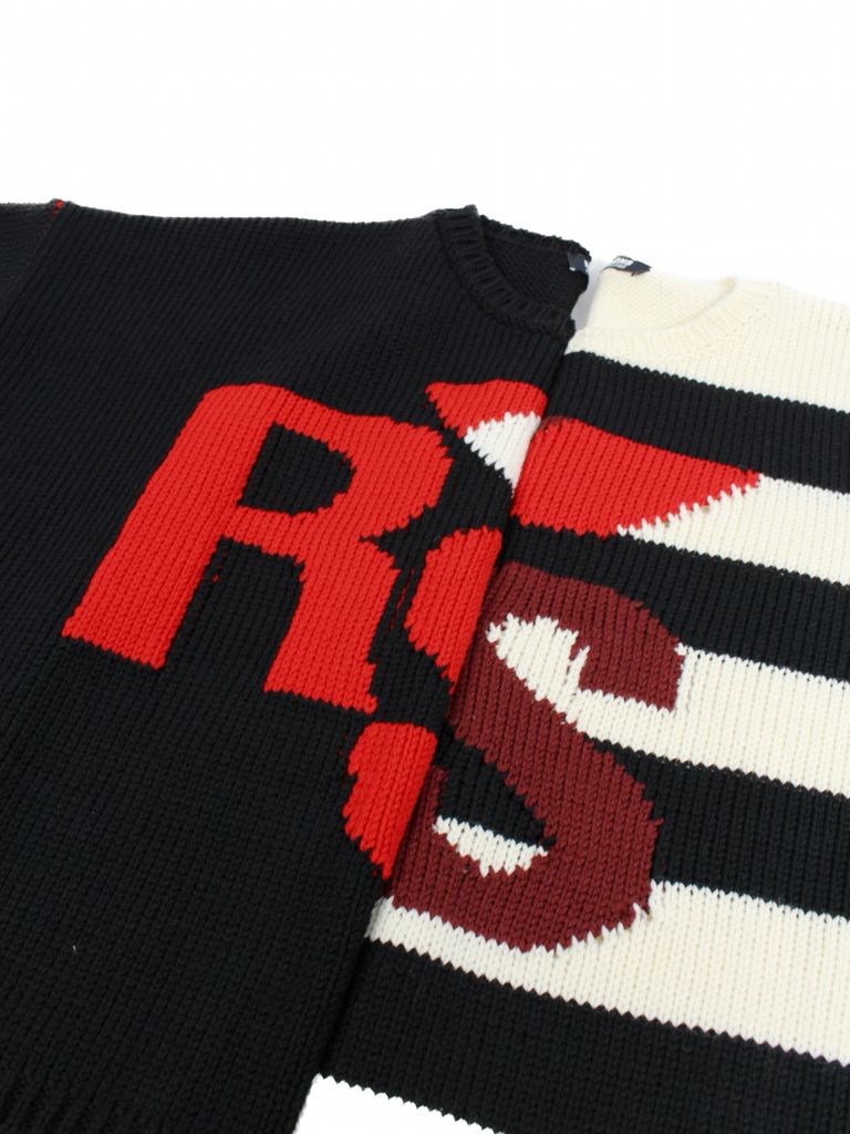 【22AW】クロップド オーバーサイズ フロントロゴ ニットセーター / Loose fit cropped wool jacquard RS  sweater / ブラック - ブラック - 1(S)