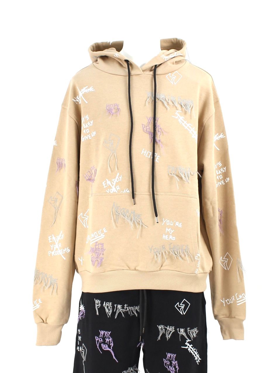【21AW】総柄 刺繡プリントパーカー / NEW MANIFESTO HOODIE / ベージュ × マルチ