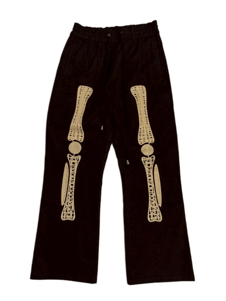 【26SS】コード 刺繍 コットン パンツ 'ボーン / CORD EMBROIDERED COTTON TROUSERS 'BONES / ブラック