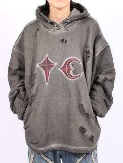 【25AW】ロック フーディー  TCロゴ レザー ダメージ加工 パーカー / ROCK HOODIE / グレー