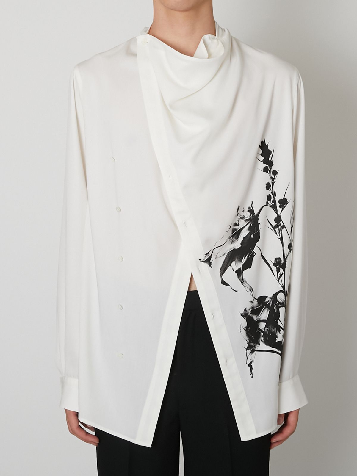 【27SS】ドレープド デザイン シャツ 花柄 長袖シャツ / DRAPED DESIGN SHIRT / ホワイト