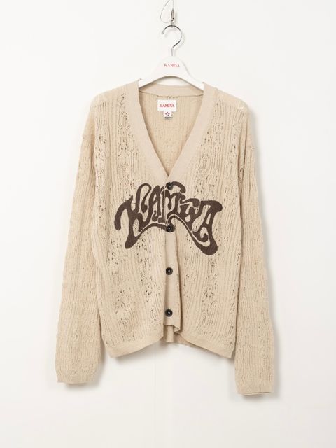 【26SS】ウェービー カミヤ プリンテッド シルクレース ニット カーディガン / "WAVY KAMIYA" Printed Silk Lace Knit Cardigan / ベージュ