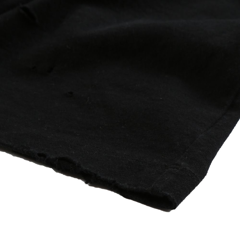 オーバーサイズ バックプリント ダメージ加工 カットソー - BLACK