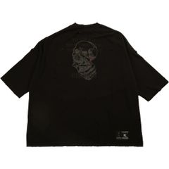 オーバーサイズ バックプリント ダメージ加工 カットソー - BLACK