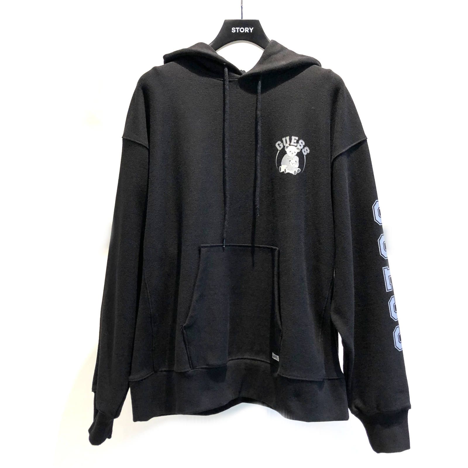 ベアーロゴ 袖プリント プルオーバーパーカー - BLACK