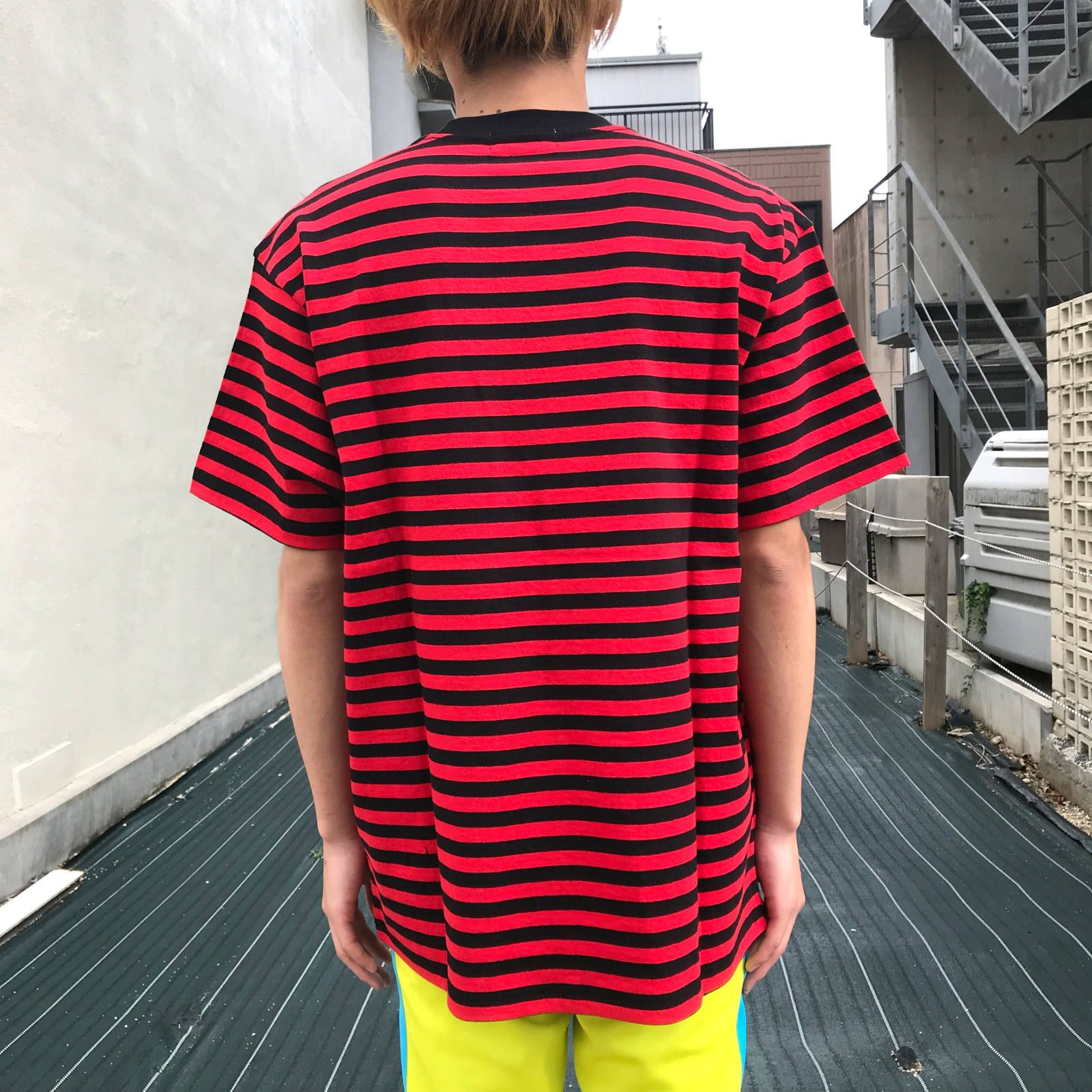 ミニロゴ ボーダー クルーネックカットソー - RED