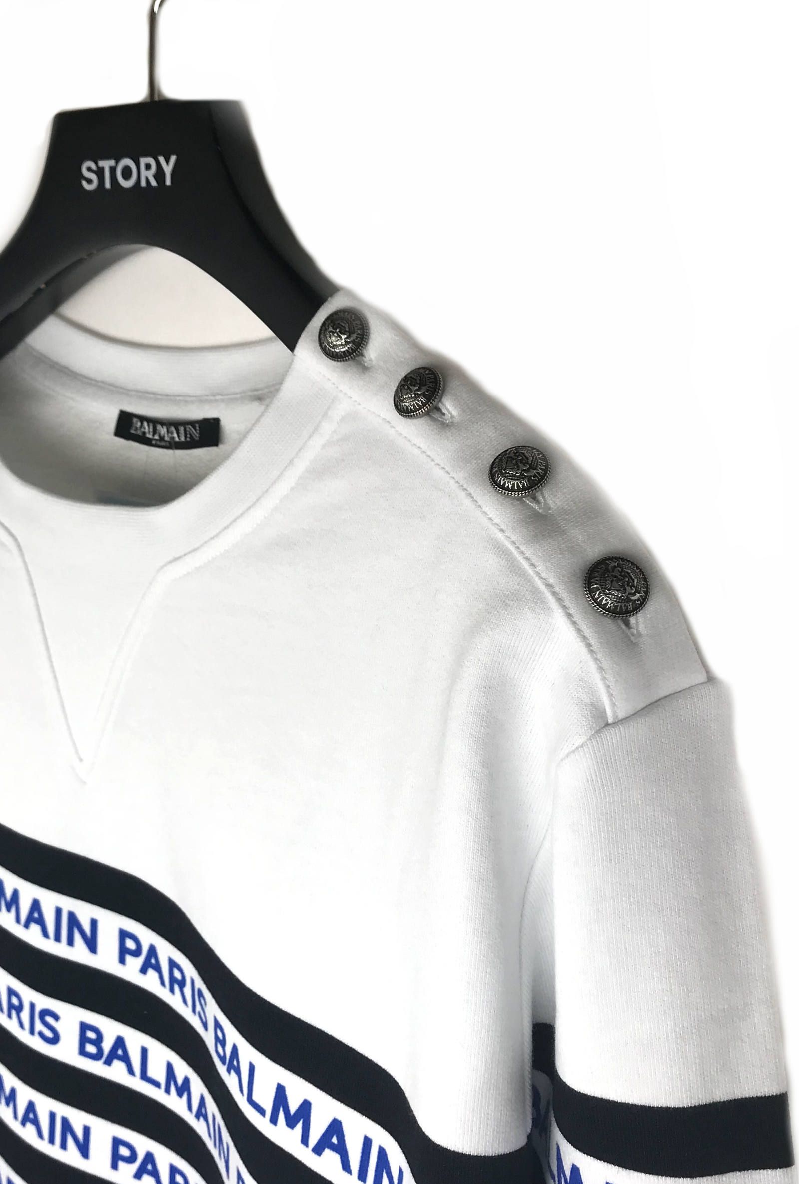 《残り一点》ロゴライン スリットボタン ボーダースウェット - WHITE