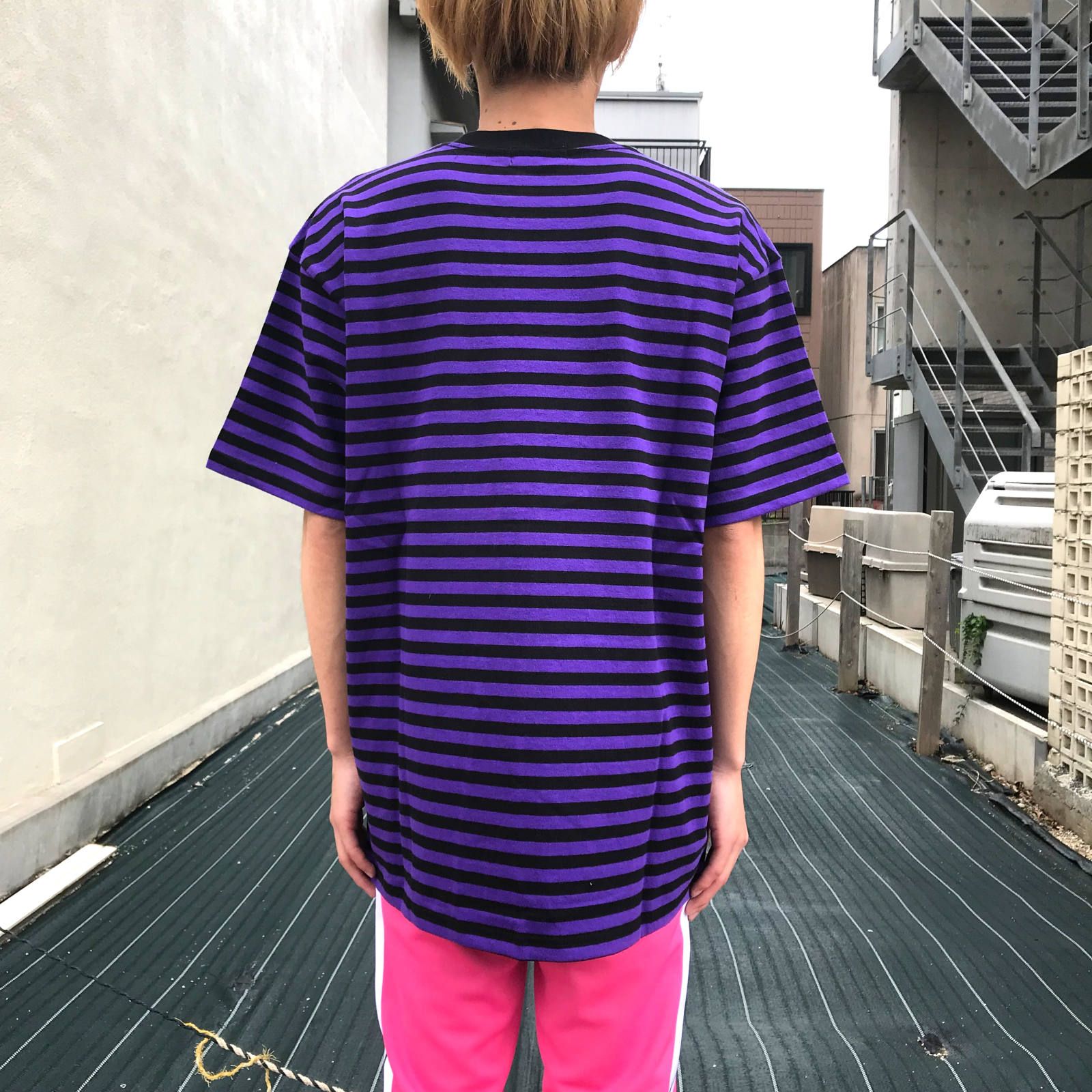 ミニロゴ ボーダー クルーネックカットソー - PURPLE