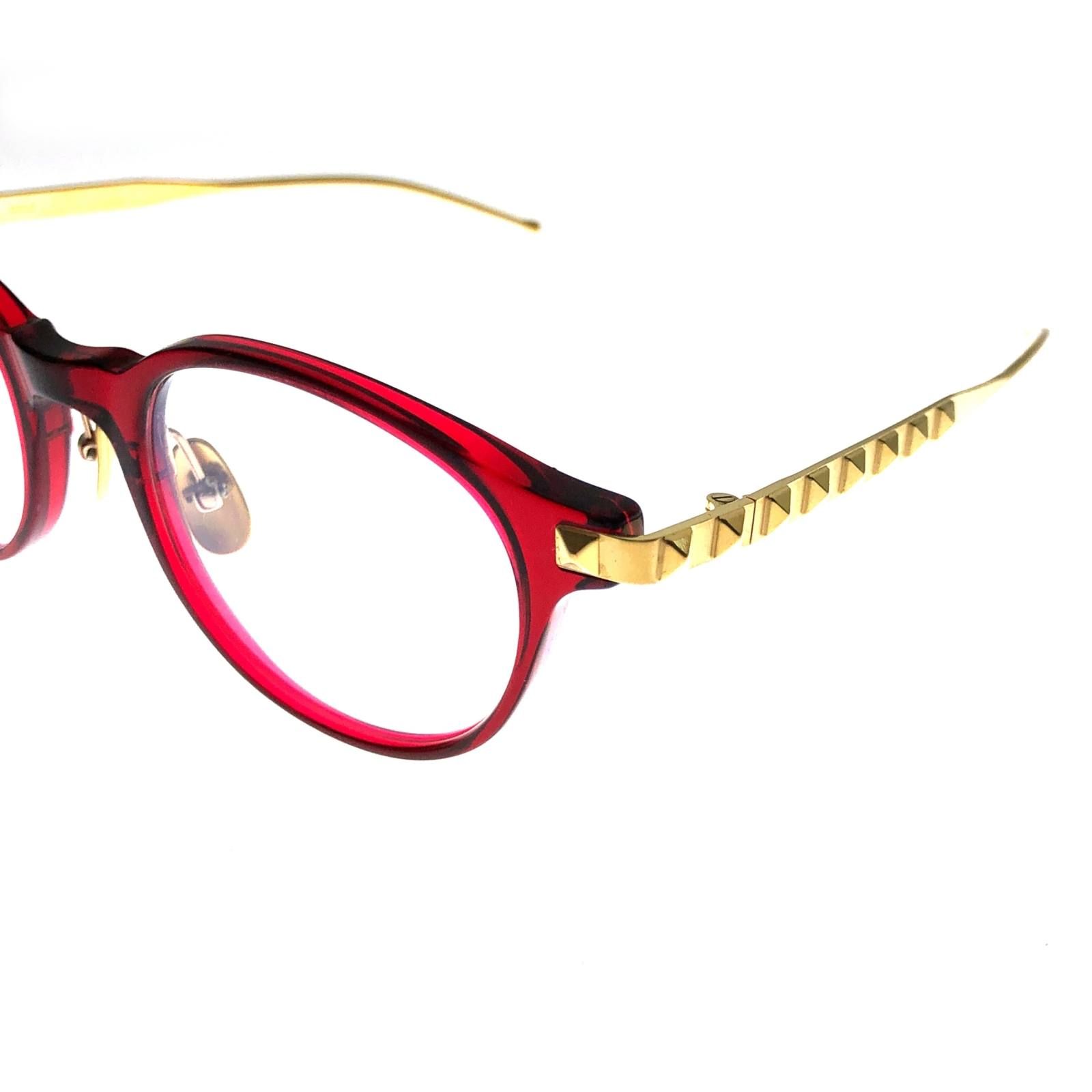 《残り一点》スタッズテンプル ボストンサングラス - RED×GOLD