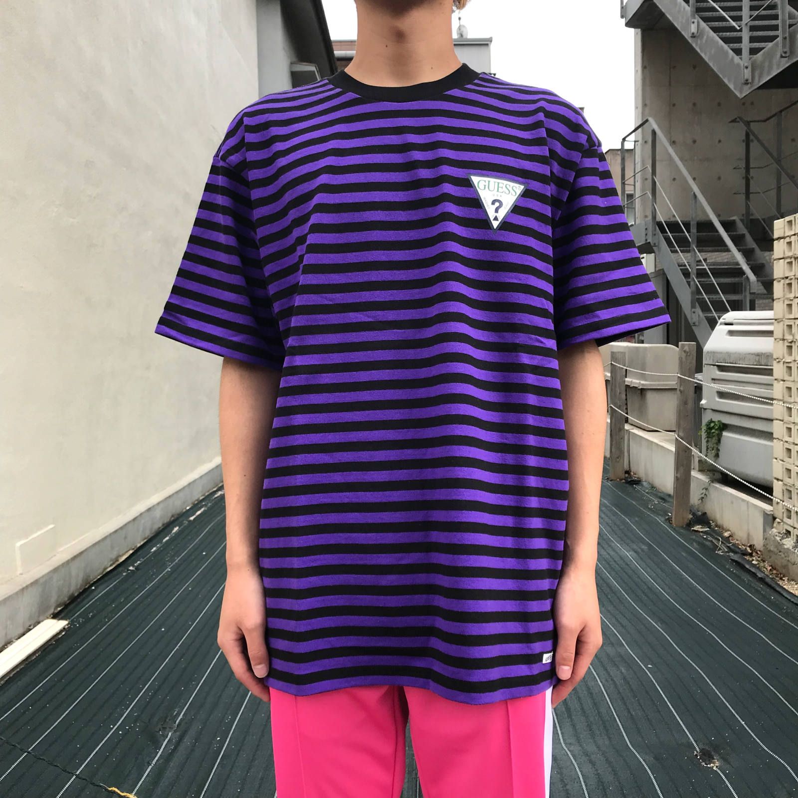 ミニロゴ ボーダー クルーネックカットソー - PURPLE