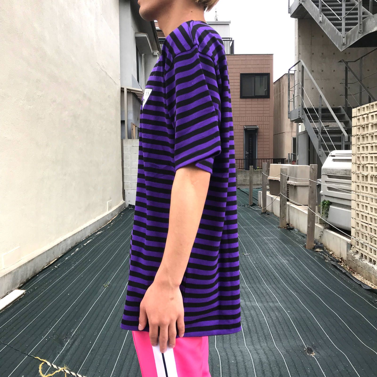 ミニロゴ ボーダー クルーネックカットソー - PURPLE