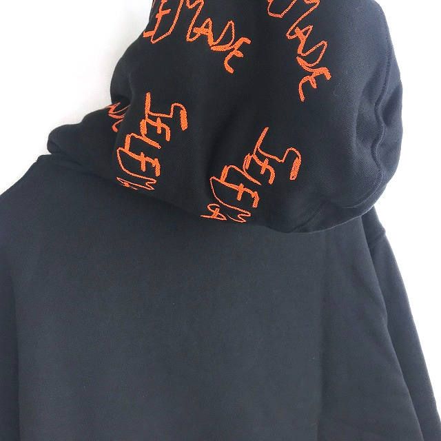 《残り一点》フードロゴ刺繍 オーバーサイズパーカー - BLACK