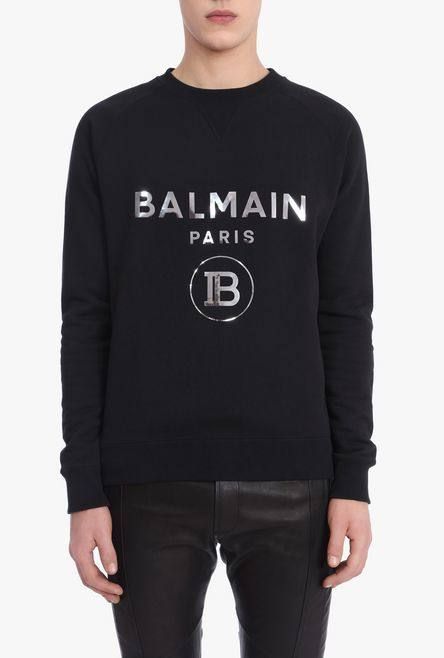 BALMAIN - Bロゴ シルバープリント クルーネックスウェットシャツ / ブラック × シルバー | STORY