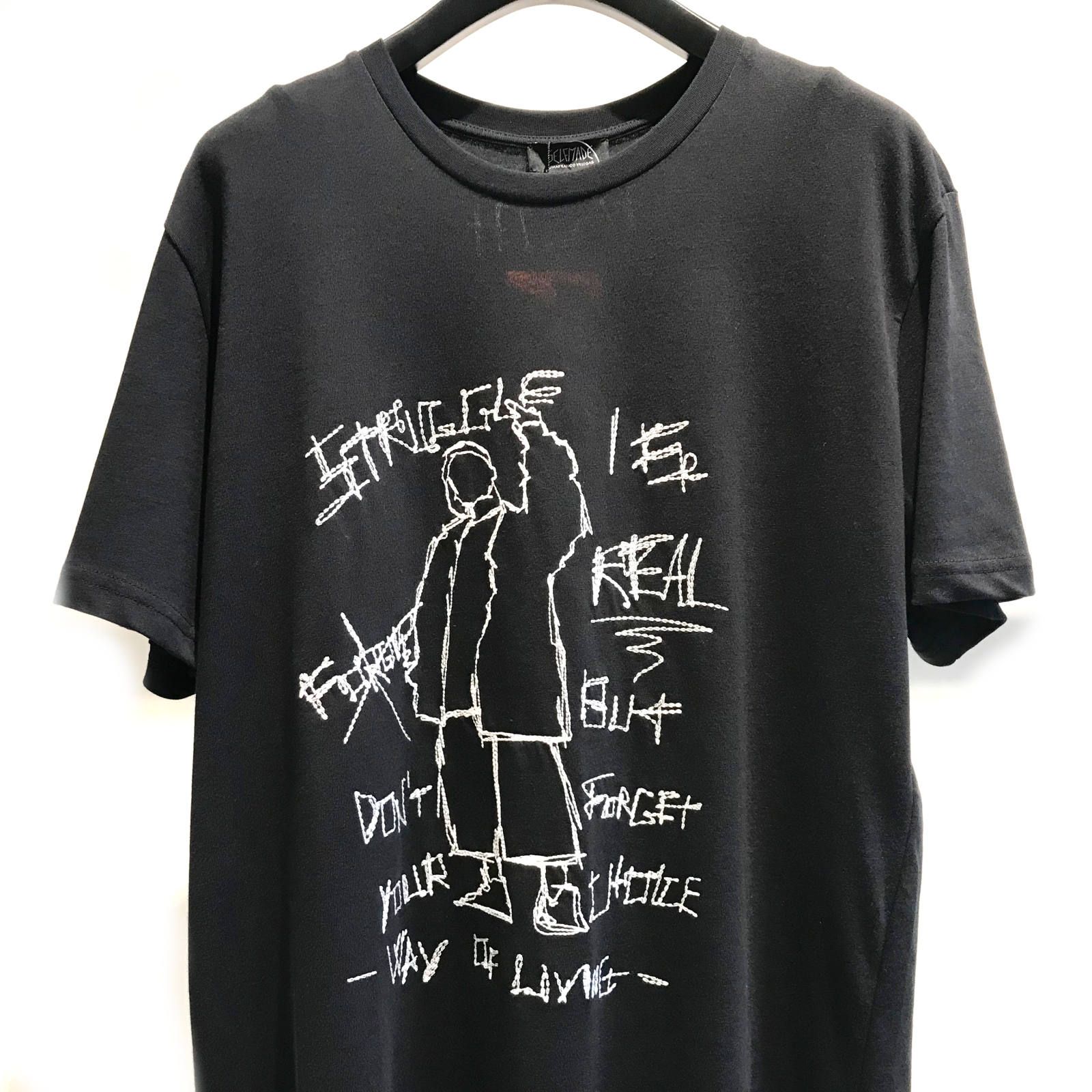 《残り一点》GANGSTA シルエット 刺繍 カットソー - BLACK