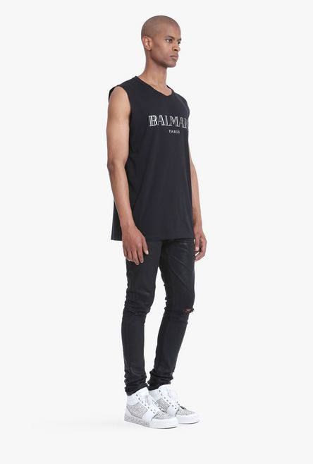 《残り一点》定番メタルロゴ ノースリーブカットソー - BLACK
