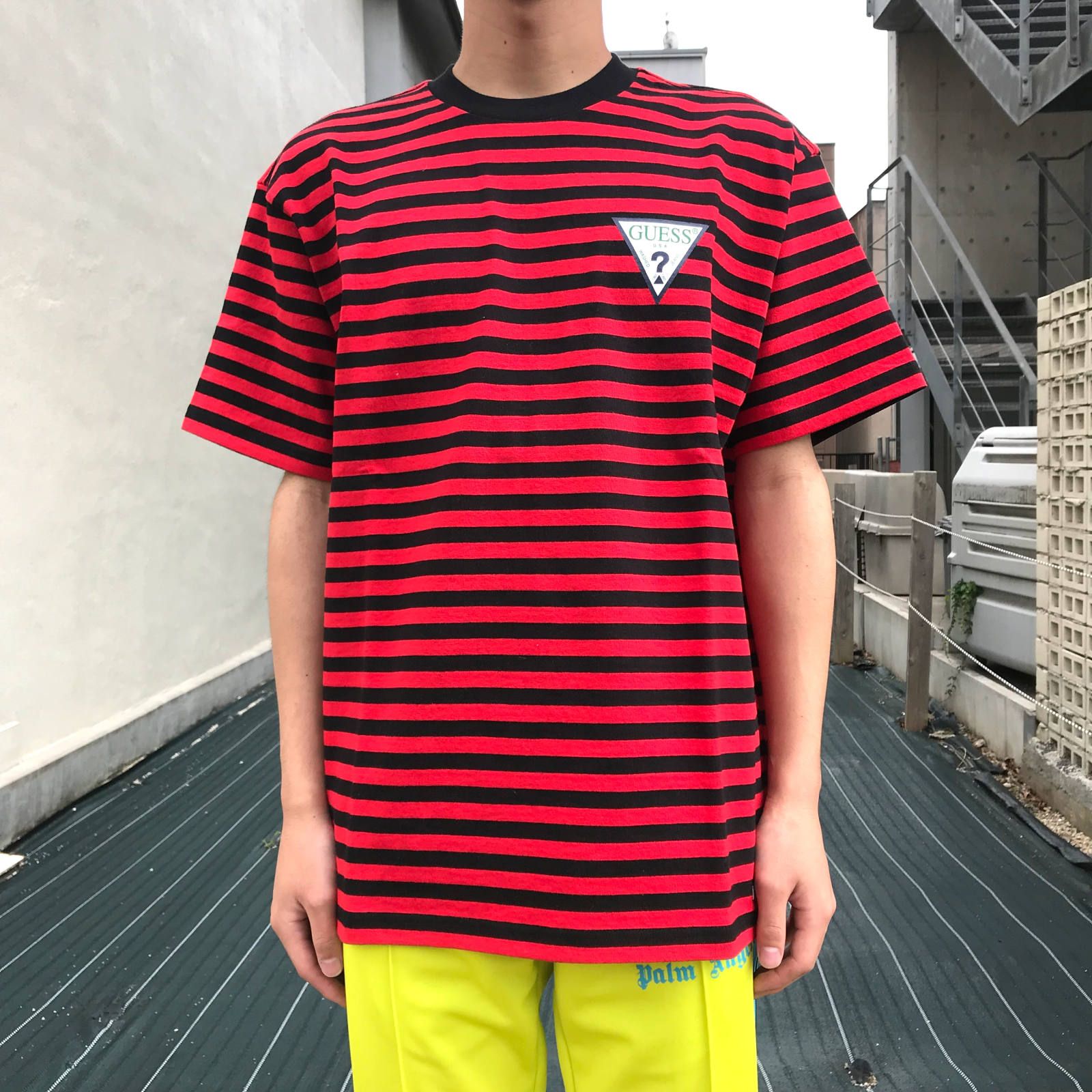 ミニロゴ ボーダー クルーネックカットソー - RED