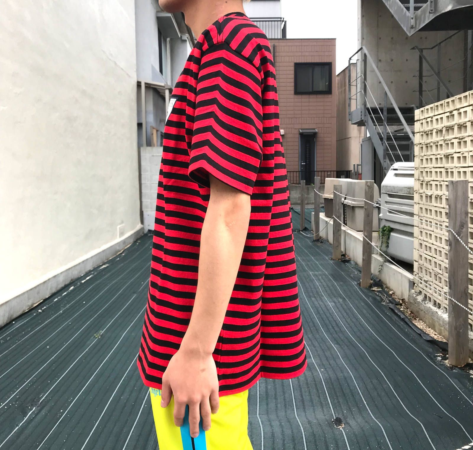 ミニロゴ ボーダー クルーネックカットソー - RED