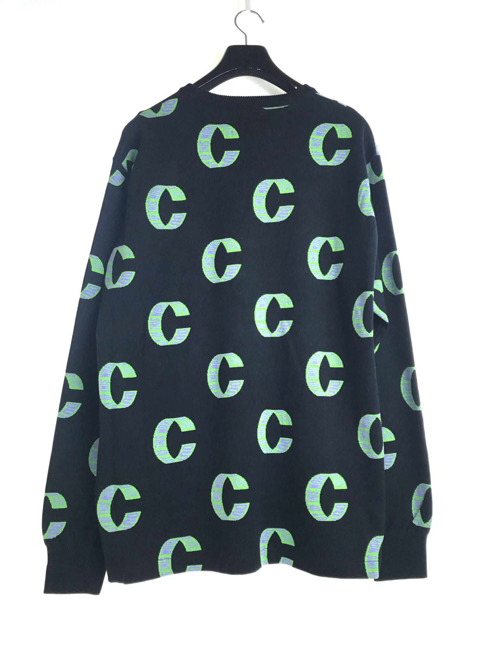 Cロゴ クルーネック ジャガードコットンニット OUT OF THIS WORLD LOOP KNIT SWEATER - BLACK