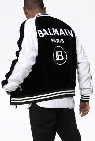 BALMAIN - バックロゴ ベロアボンバージャケット - BLACK × WHITE | STORY