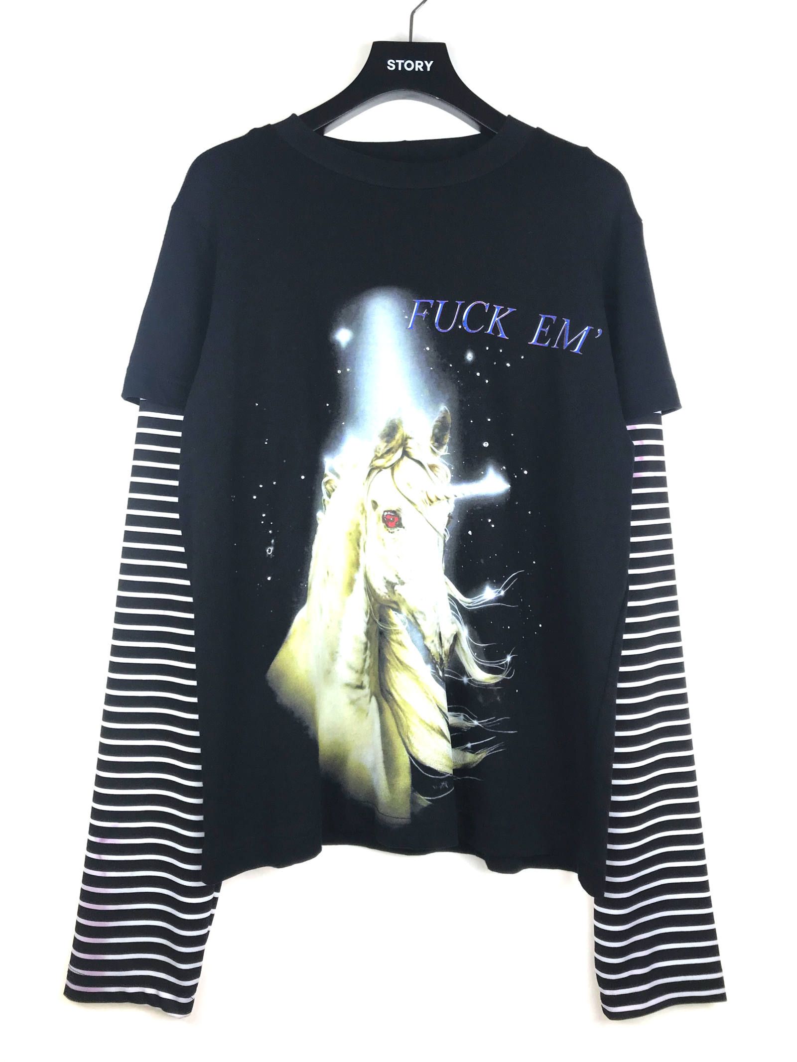 《各カラー残り一点》 ペガサス グラフィック フェイクレイヤードカットソー LONG SLEEVE WINTER TSHIRT - BLACK × WHITE