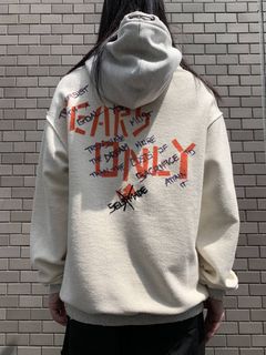 【残り一点】 裏返し 刺繍プリントプルオーバーパーカー TEARS ONLY - GREY