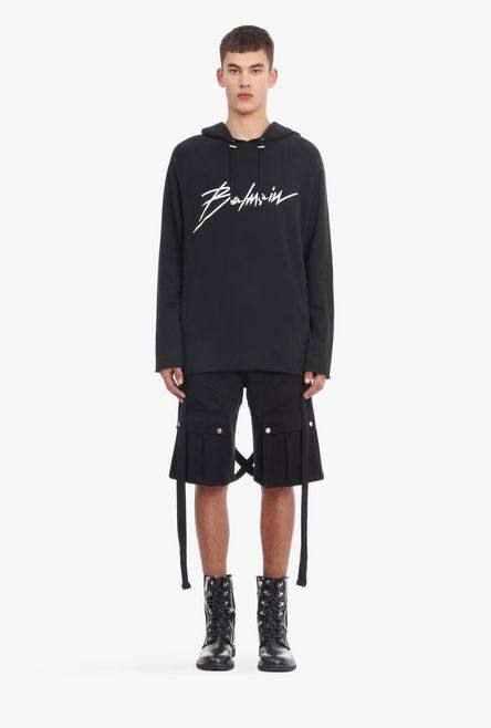 ★BALMAIN★シグネチャー フード BALMAIN - シグネチャーロゴ カットオフプルオーバーパーカー