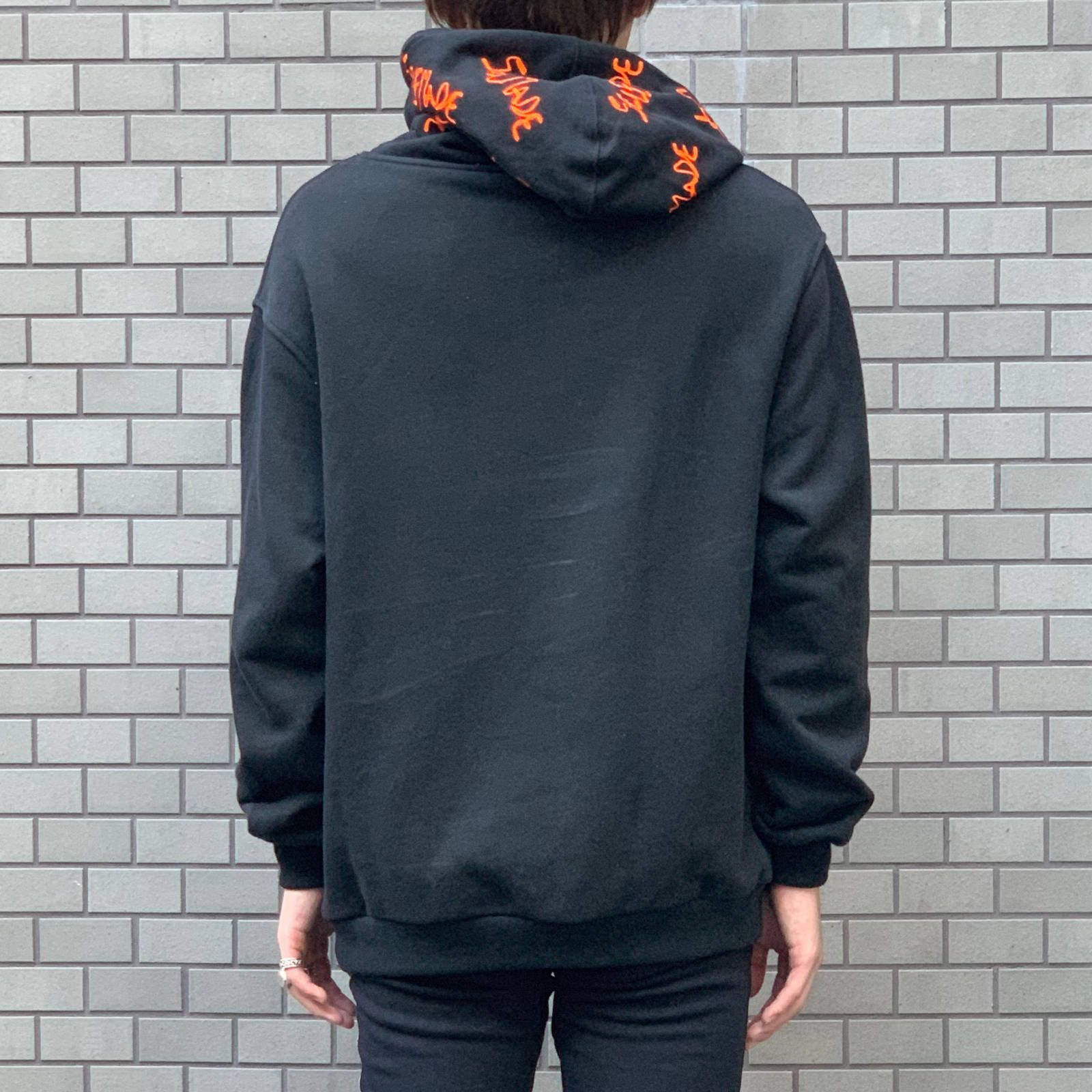 《残り一点》フードロゴ刺繍 オーバーサイズパーカー - BLACK