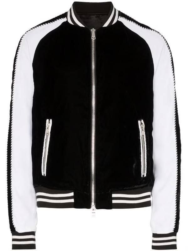 BALMAIN - バックロゴ ベロアボンバージャケット - BLACK × WHITE | STORY