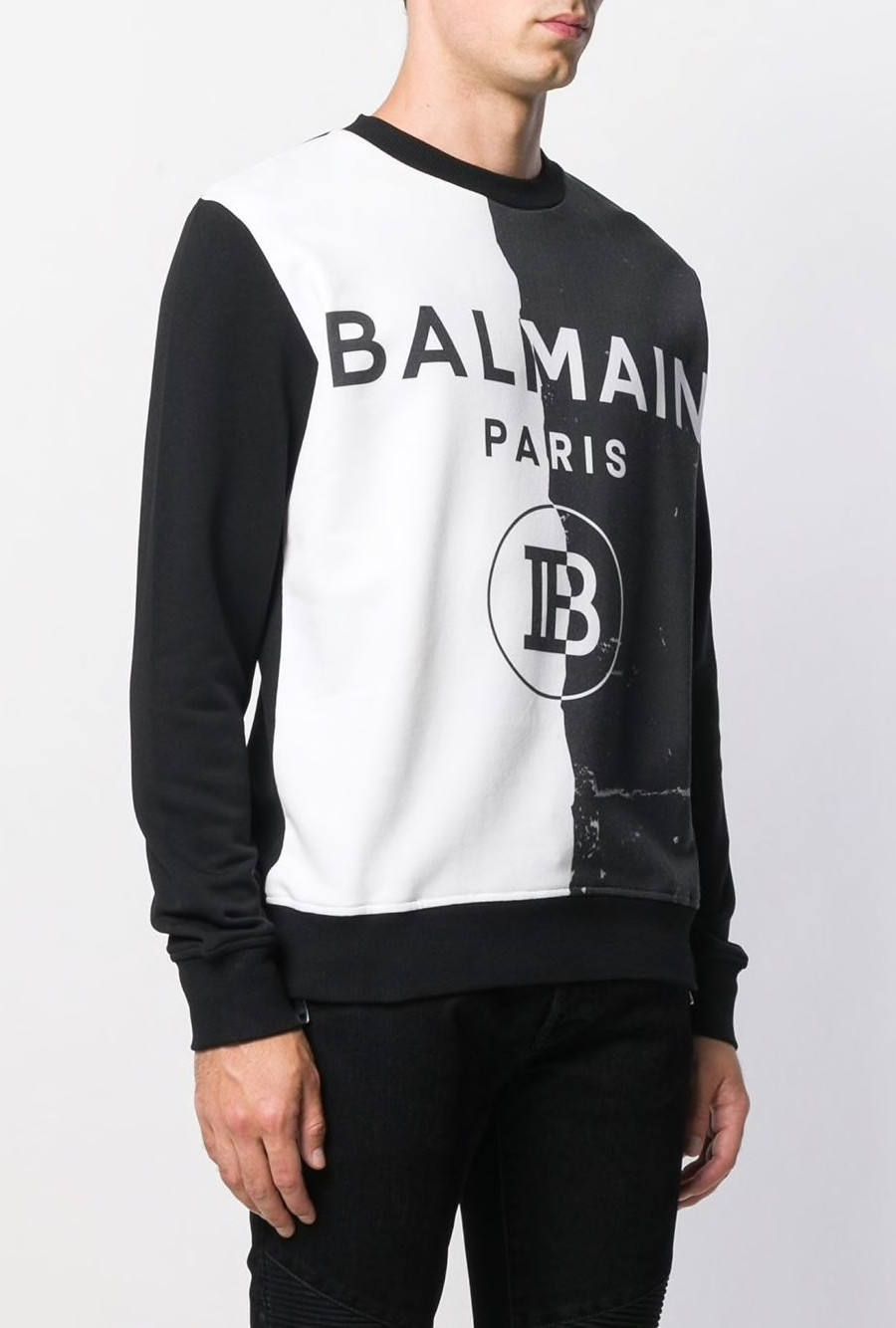 BALMAIN - Bロゴ モノクロハーフプリント スウェットシャツ - BLACK
