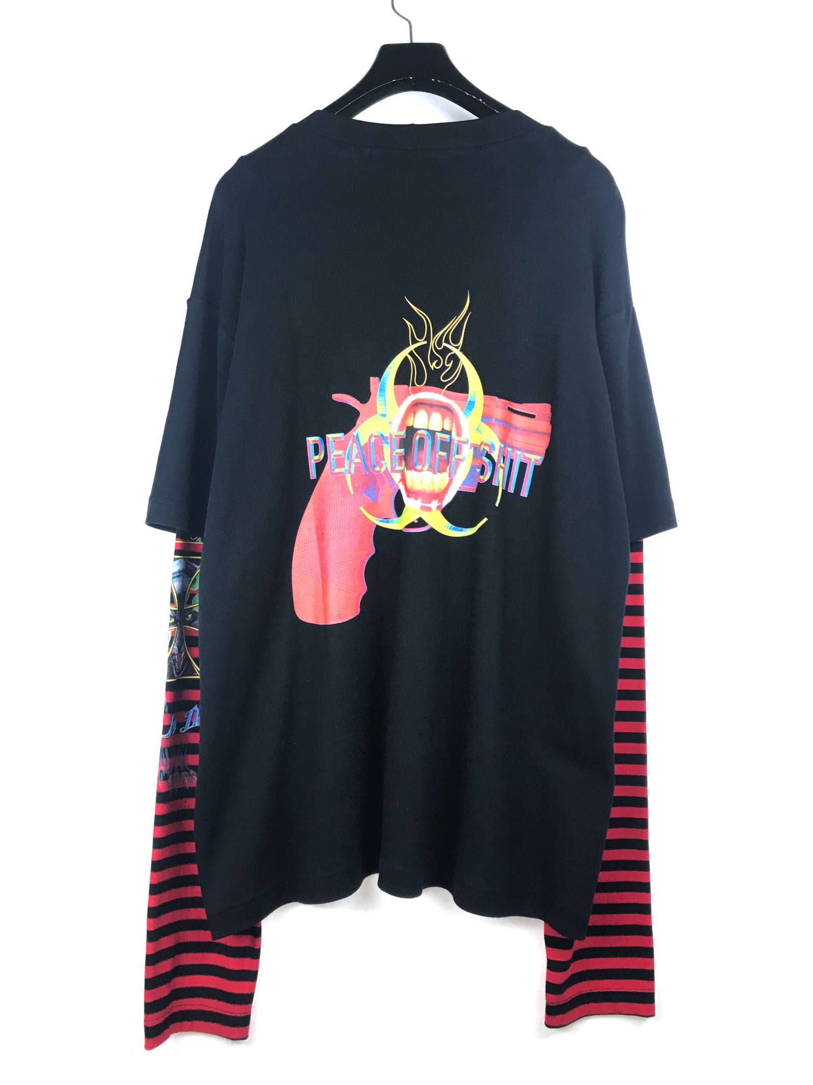 《残り一点》 グラフィック ボーダー フェイクレイヤードカットソー LONG SLEEVE WINTER TSHIRT - BLACK × RED