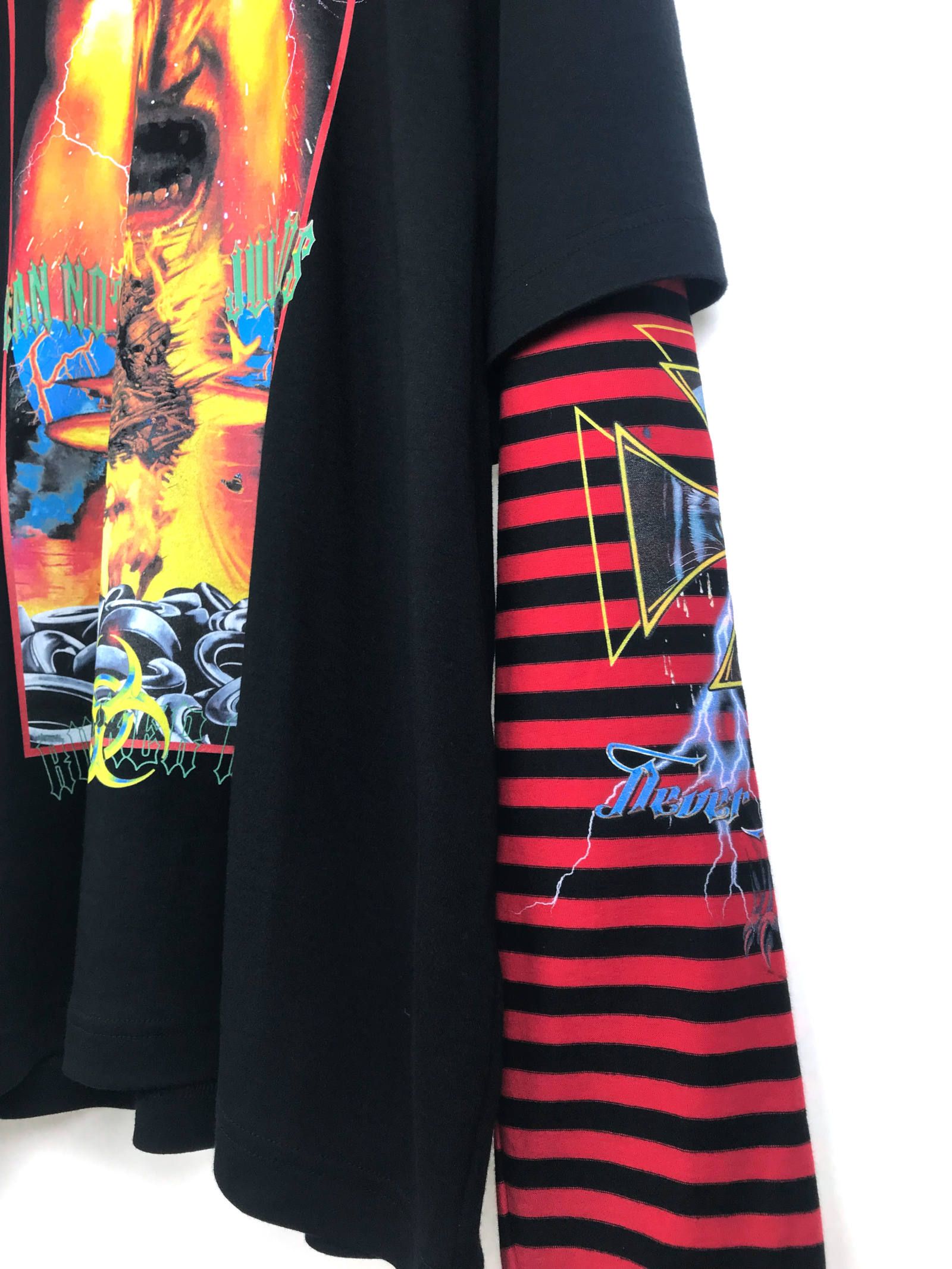 《残り一点》 グラフィック ボーダー フェイクレイヤードカットソー LONG SLEEVE WINTER TSHIRT - BLACK × RED