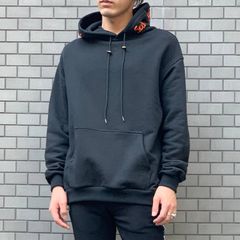 《残り一点》フードロゴ刺繍 オーバーサイズパーカー - BLACK