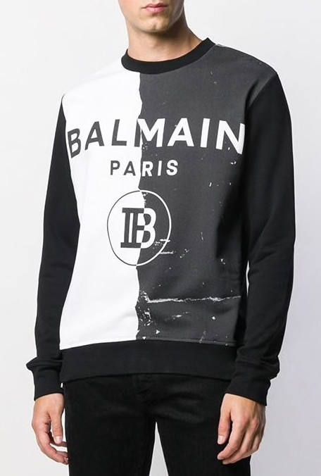 BALMAIN - Bロゴ モノクロハーフプリント スウェットシャツ - BLACK