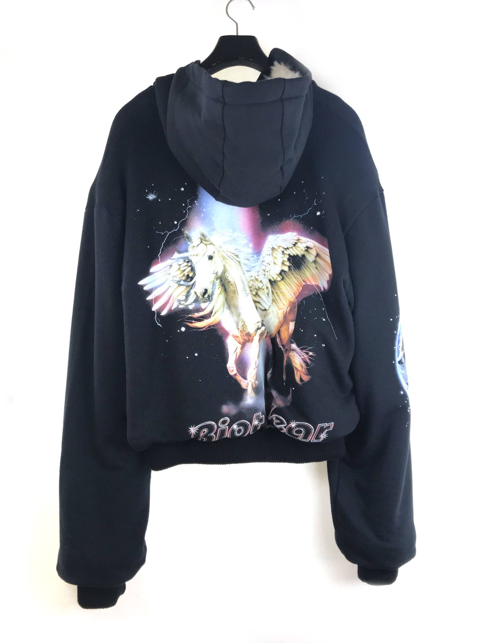 ベロア切替 ファーライナー グラフィックボンバージャケット - FUR LINED BOMBER  - BLACK