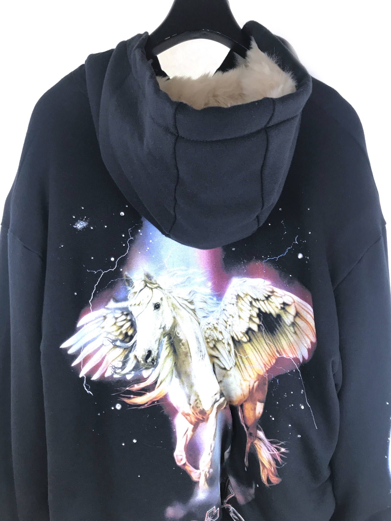 ベロア切替 ファーライナー グラフィックボンバージャケット - FUR LINED BOMBER  - BLACK