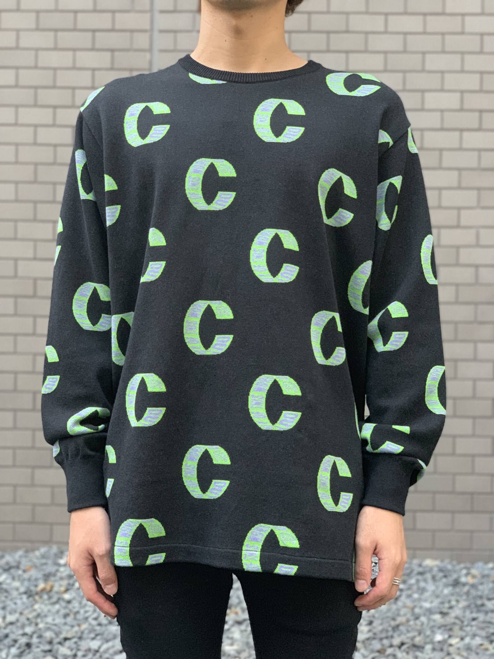 Cロゴ クルーネック ジャガードコットンニット OUT OF THIS WORLD LOOP KNIT SWEATER - BLACK