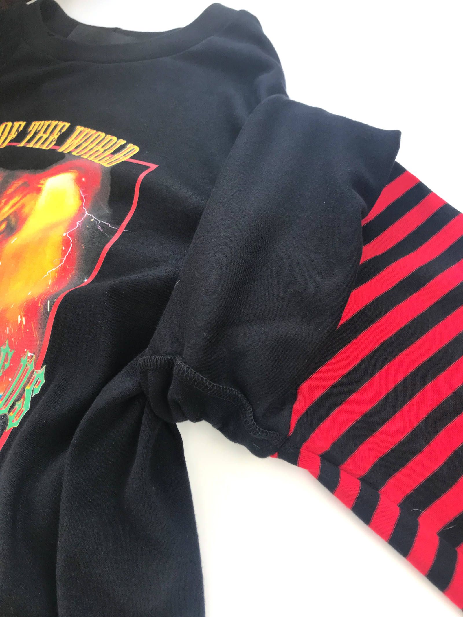 《残り一点》 グラフィック ボーダー フェイクレイヤードカットソー LONG SLEEVE WINTER TSHIRT - BLACK × RED
