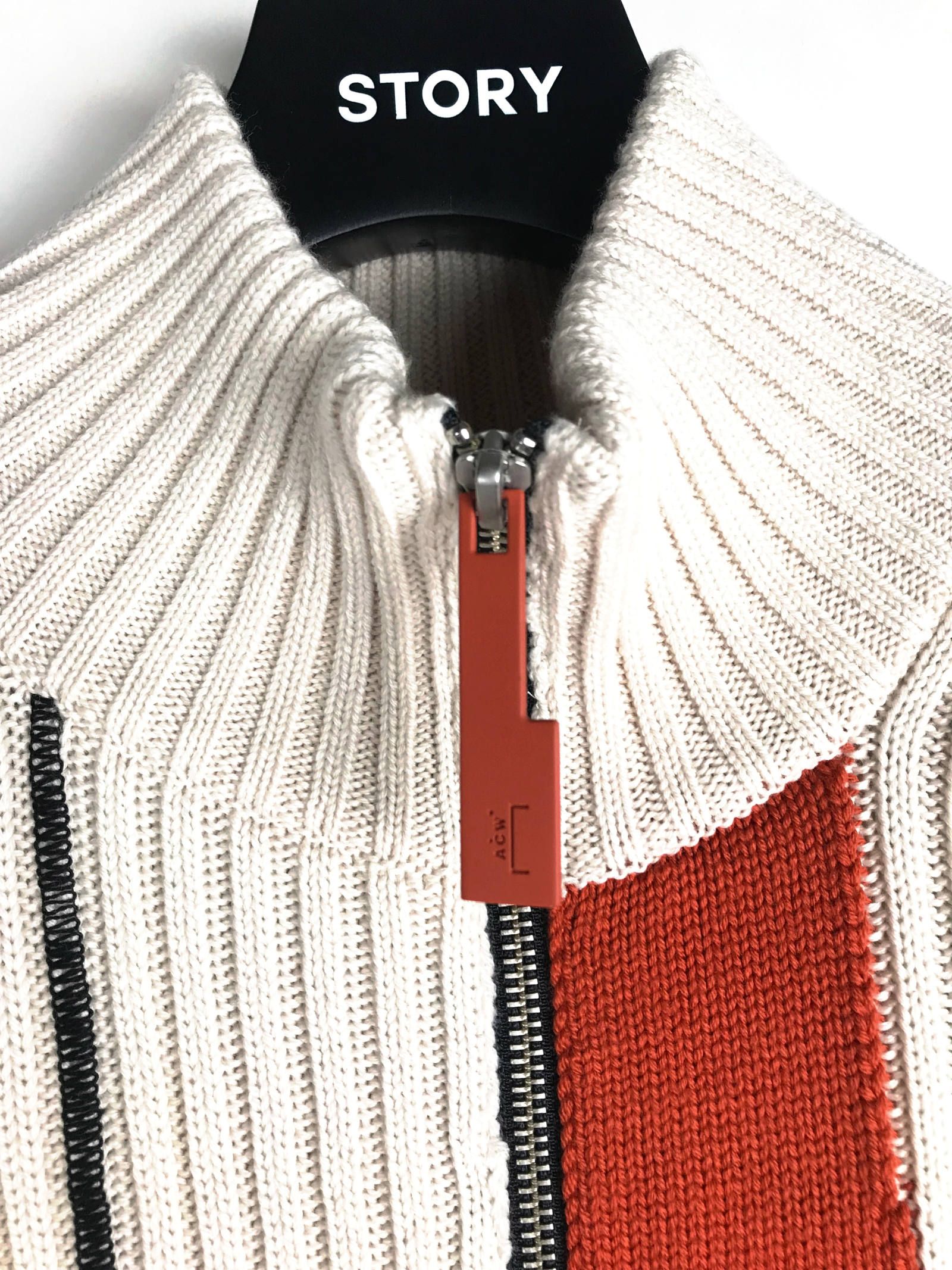 《残り一点》 カラー切替 アシンメトリーハイネックジップアップニット ZIPPED CASHWOOL JUMPER - CREAM CREA