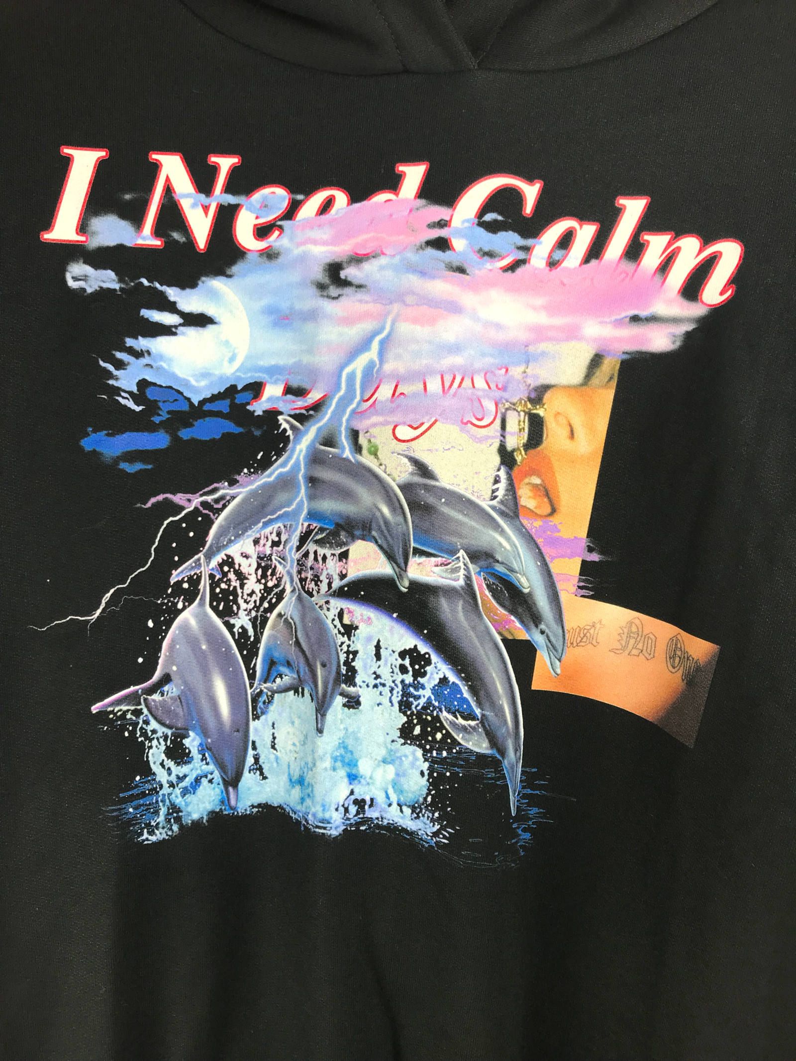 《L,XL残り各一点》 ドルフィングラフィック ショート丈パーカー HOODIE  - BLACK