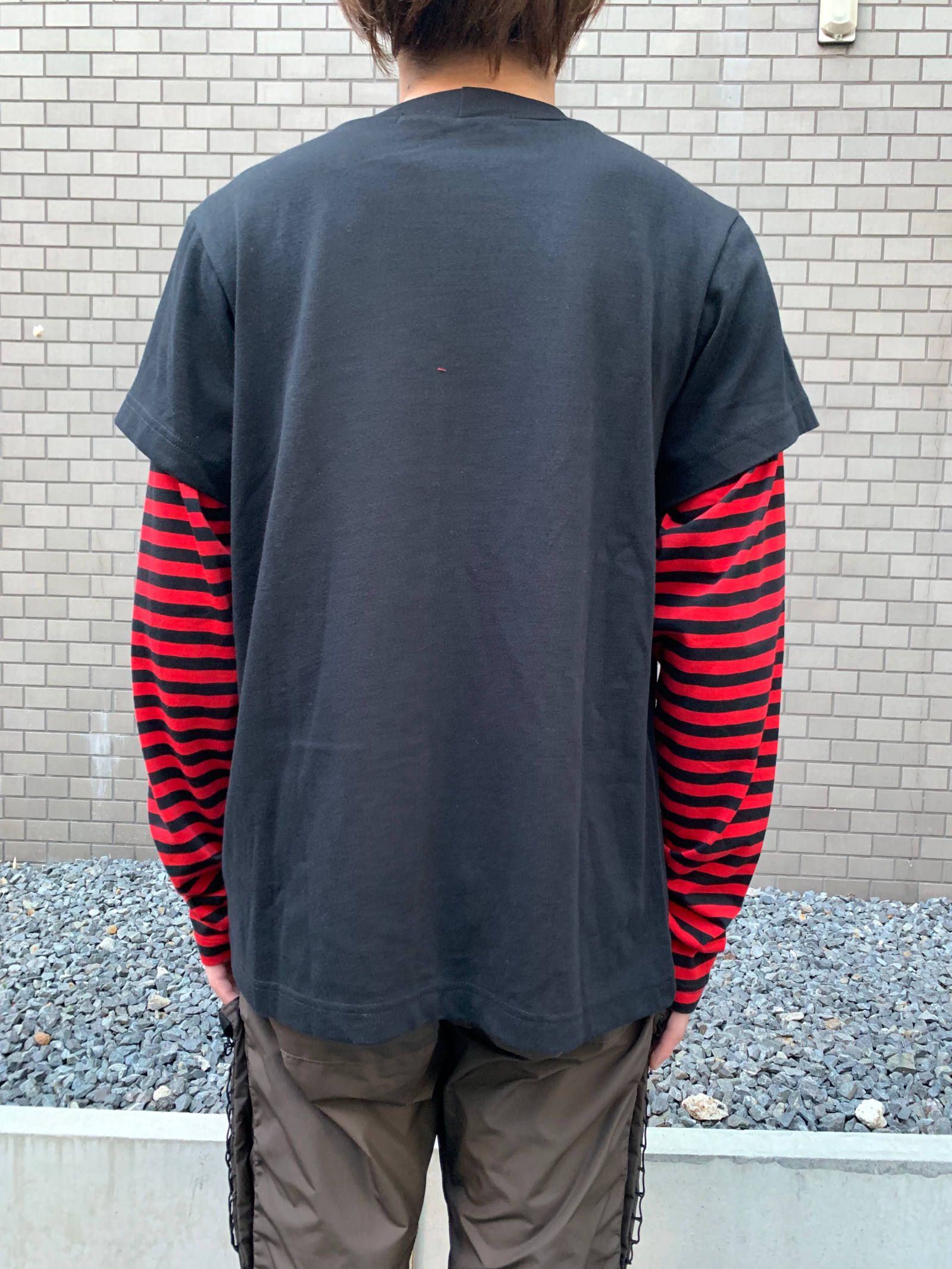 《各カラー残り一点》 ペガサス グラフィック フェイクレイヤードカットソー LONG SLEEVE WINTER TSHIRT - BLACK × RED