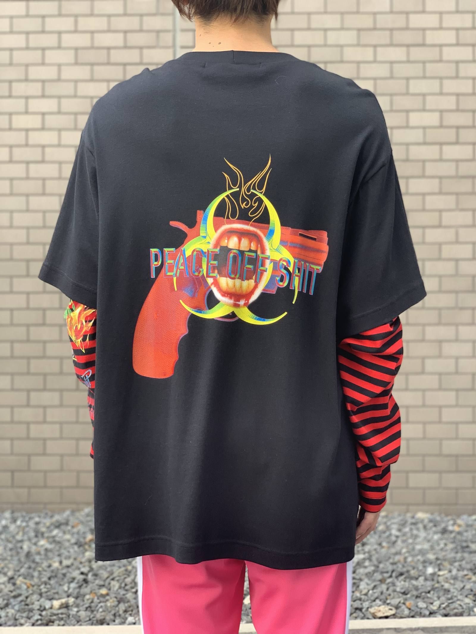 《残り一点》 グラフィック ボーダー フェイクレイヤードカットソー LONG SLEEVE WINTER TSHIRT - BLACK × RED