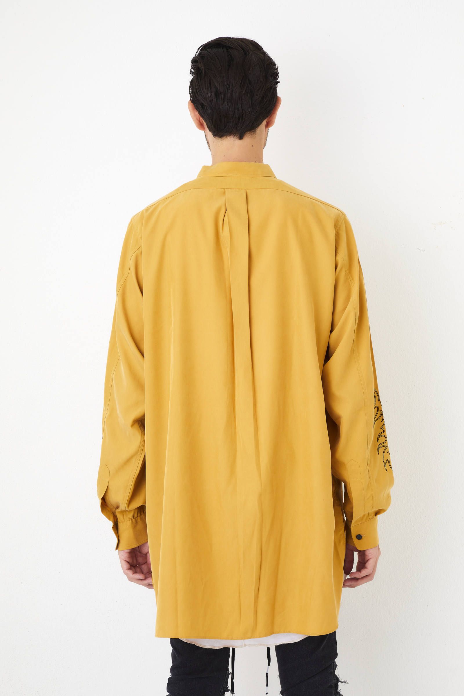 袖刺繍 長袖 ロングシャツ LONG SHT  "embroidery" - YELLOW